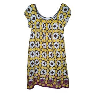 MAX STUDIO 60's Mod Dress Yellow & Brown Geometric